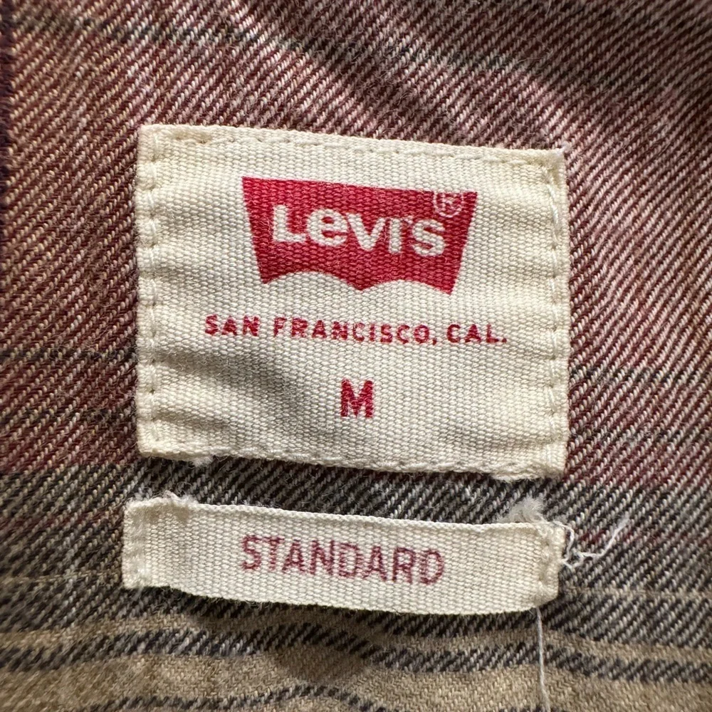 Levi's Red and Cream Plaid Snap Front Western Long Sleeve Shirt Country Cowboy